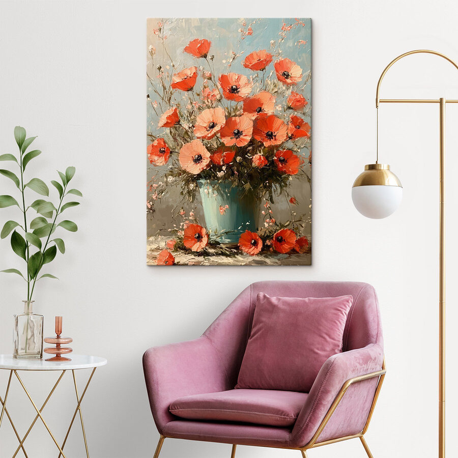 Peinture de fleurs dans un vase bleu