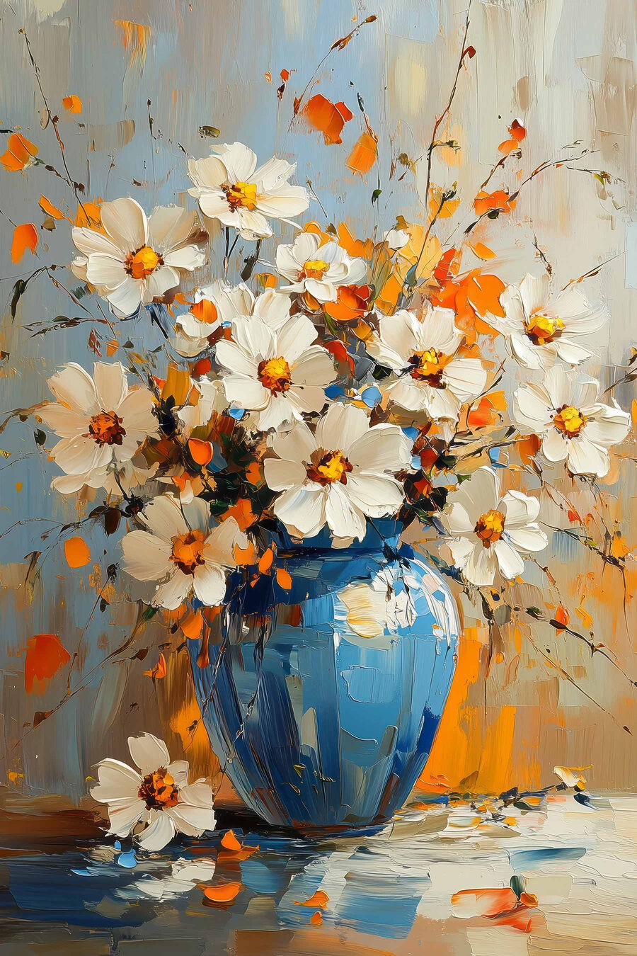Peinture de fleurs dans un vase bleu Peinture de fleurs dans un vase bleu
