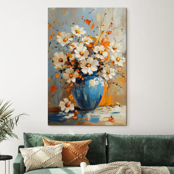 Peinture de fleurs dans un vase bleu Peinture de fleurs dans un vase bleu