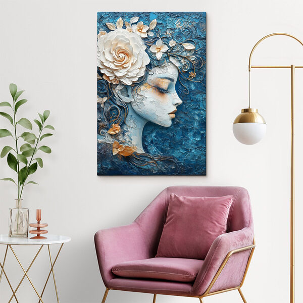 Peinture d'une femme avec des fleurs dans les cheveux Peinture d'une femme avec des fleurs dans les cheveux