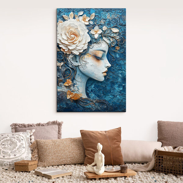 Peinture d'une femme avec des fleurs dans les cheveux Peinture d'une femme avec des fleurs dans les cheveux