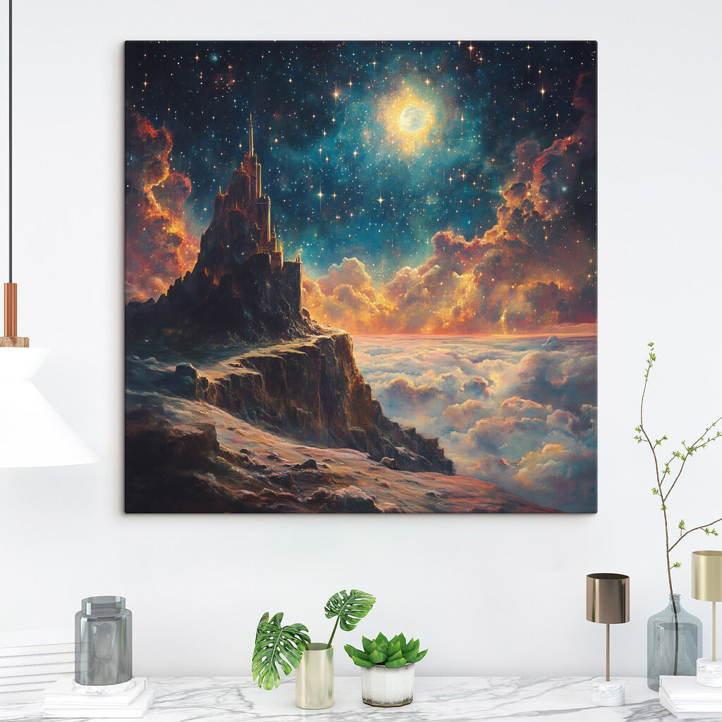 Mountain with a tower in the sky