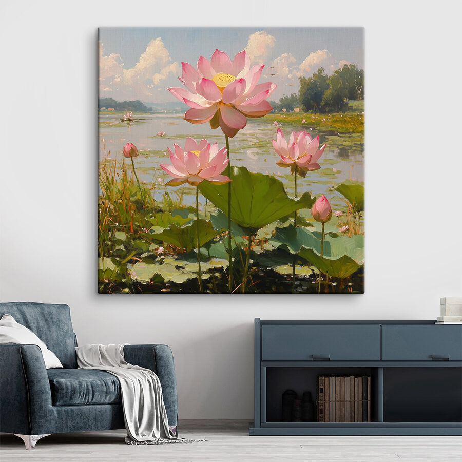 Fleurs roses sur un lac Fleurs roses sur un lac