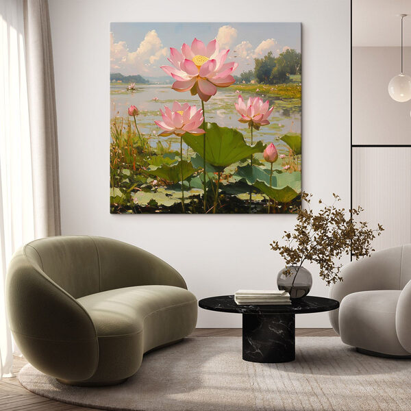Fleurs roses sur un lac Fleurs roses sur un lac