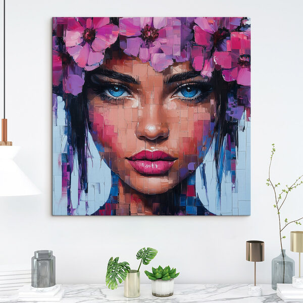 Peinture d'une femme avec des fleurs dans les cheveux Peinture d'une femme avec des fleurs dans les cheveux