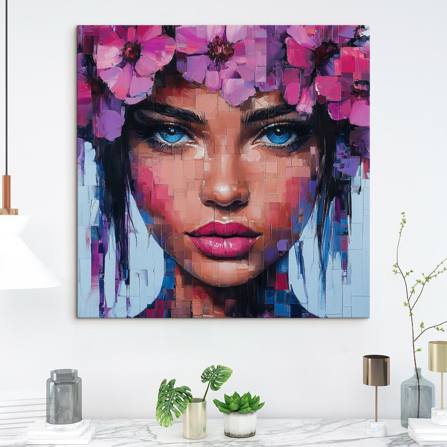 Peinture d'une femme avec des fleurs dans les cheveux Peinture d'une femme avec des fleurs dans les cheveux