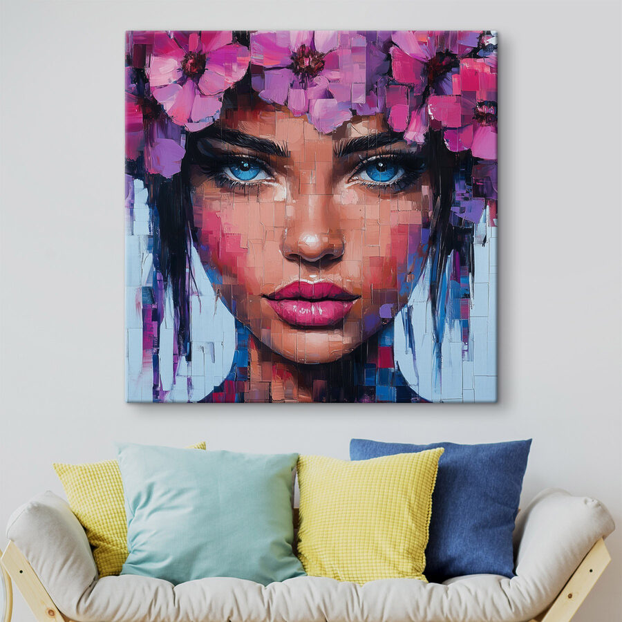 Peinture d'une femme avec des fleurs dans les cheveux Peinture d'une femme avec des fleurs dans les cheveux