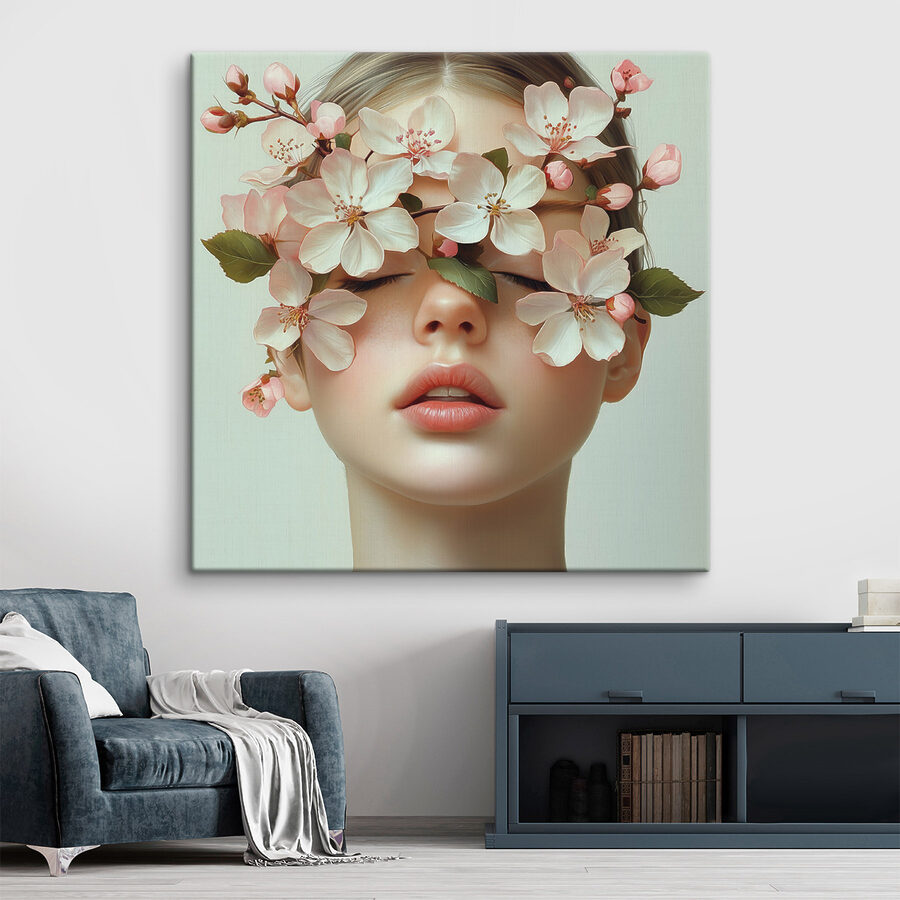 Femme avec des fleurs sur le visage