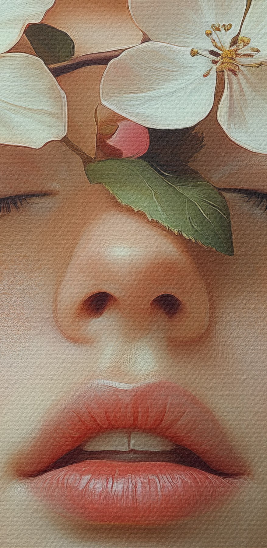 Femme avec des fleurs sur le visage