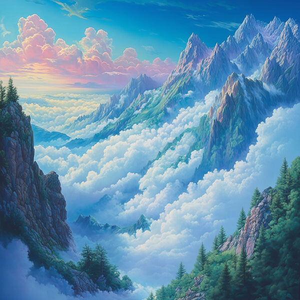 Chaîne de montagnes avec nuages et arbres Chaîne de montagnes avec nuages et arbres