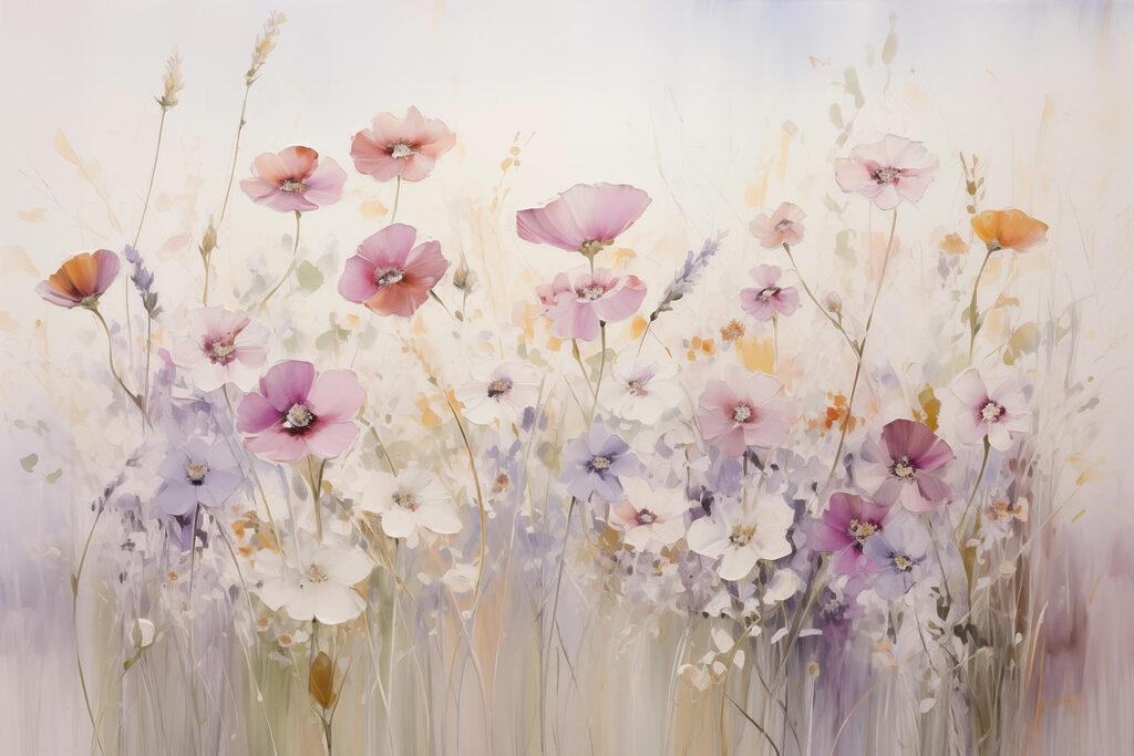 Painting of flowers in a field