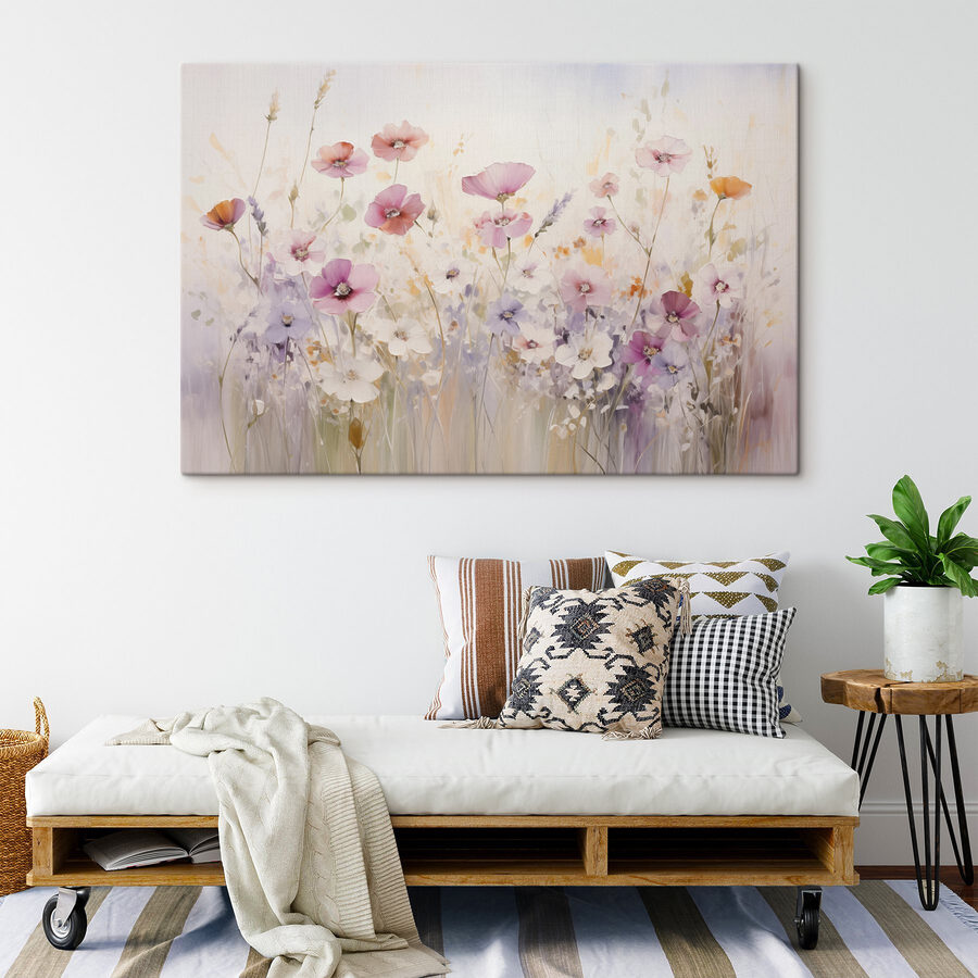 Peinture de fleurs dans un champ