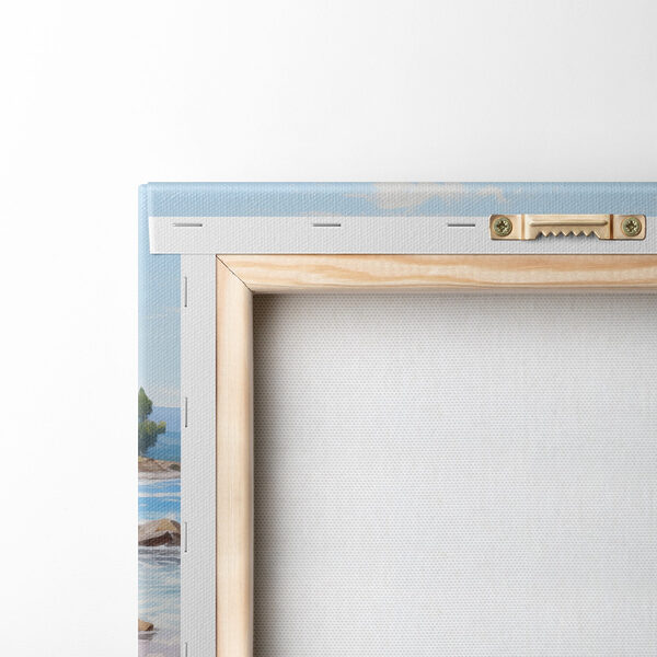 Painting of a beach with flowers and waves Painting of a beach with flowers and waves