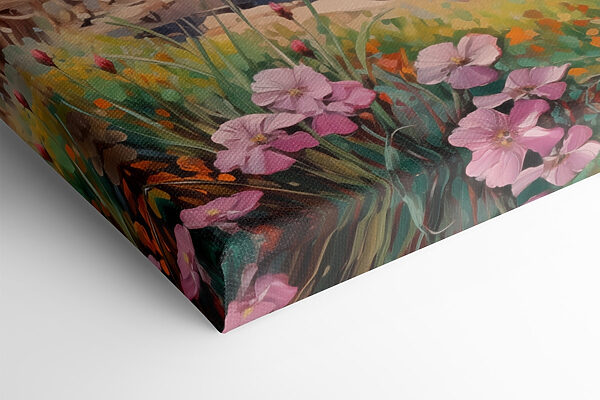 Peinture d'une plage avec des fleurs et des vagues Peinture d'une plage avec des fleurs et des vagues