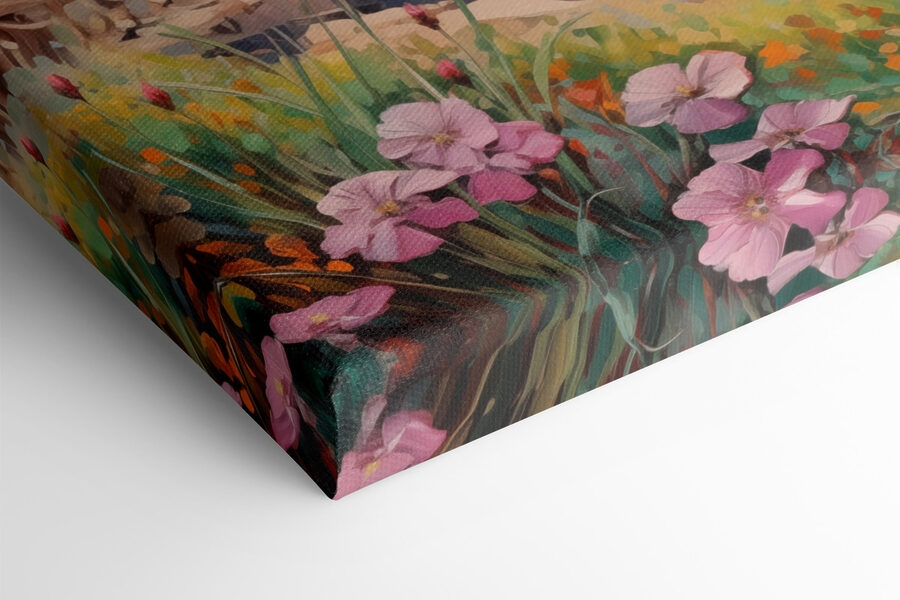 Peinture d'une plage avec des fleurs et des vagues Peinture d'une plage avec des fleurs et des vagues