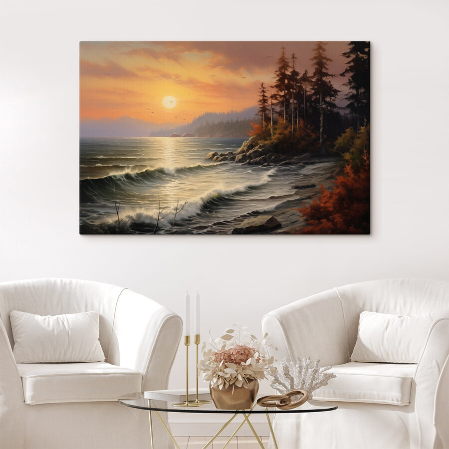 Coucher de soleil sur une plage rocheuse