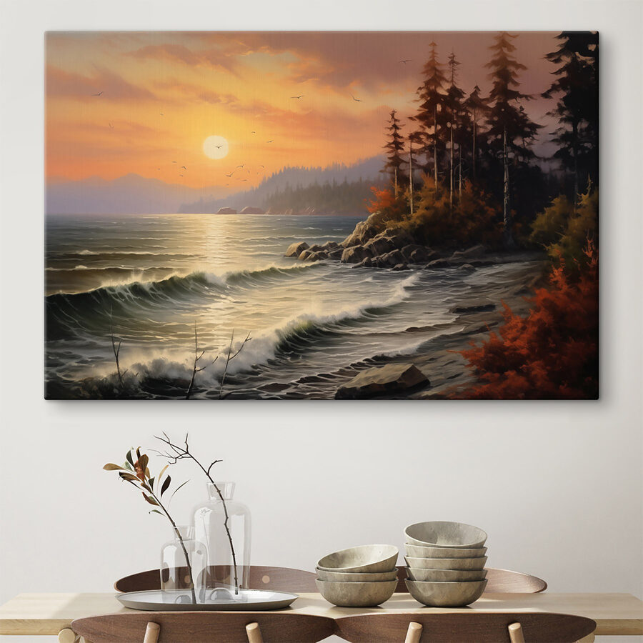 Coucher de soleil sur une plage rocheuse