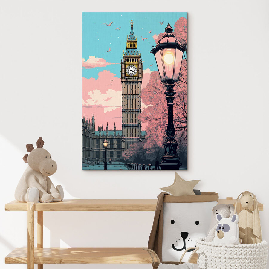 Tour d'horloge avec un lampadaire et des arbres