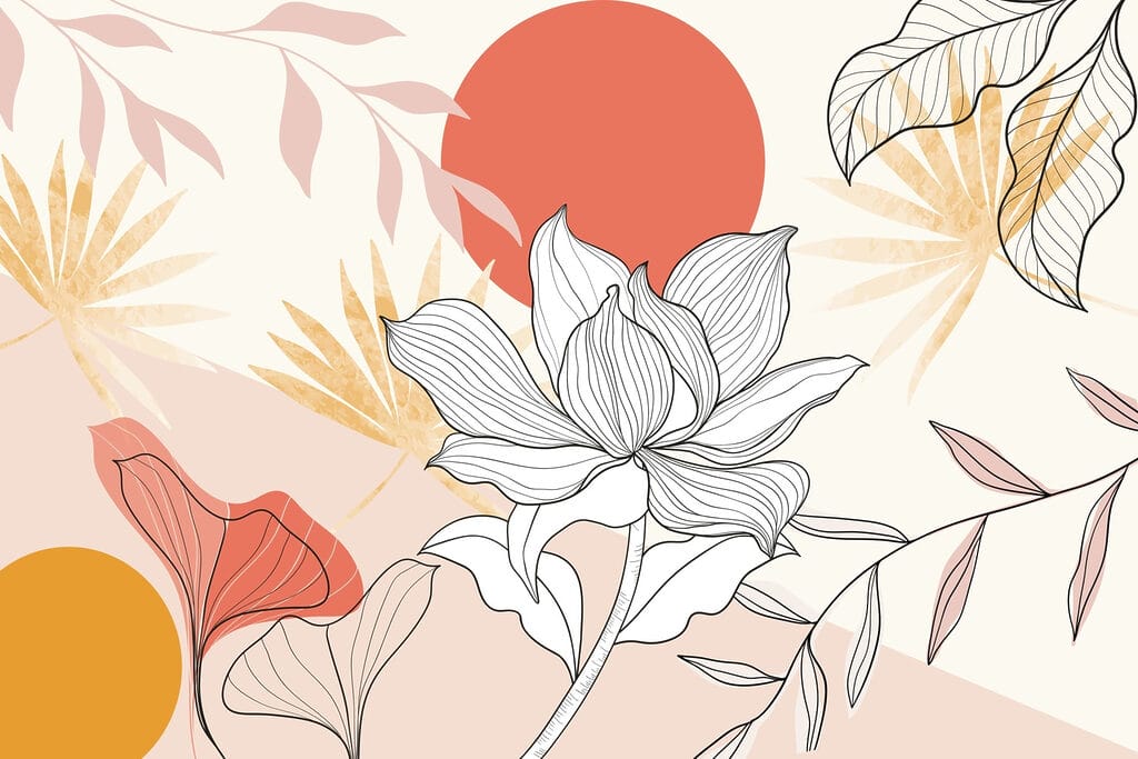 Fleur et feuilles avec soleil rouge Fleur et feuilles avec soleil rouge