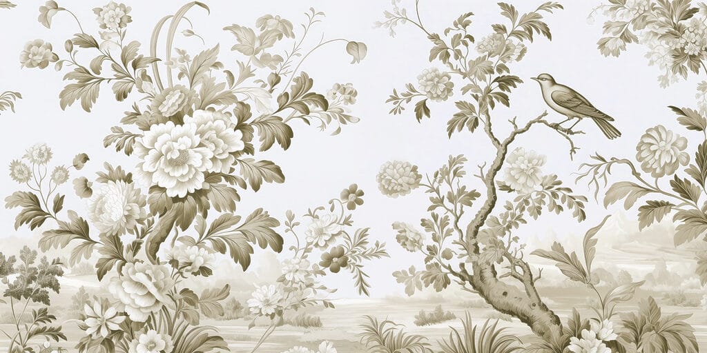 Papier peint avec des fleurs et des arbres Papier peint avec des fleurs et des arbres