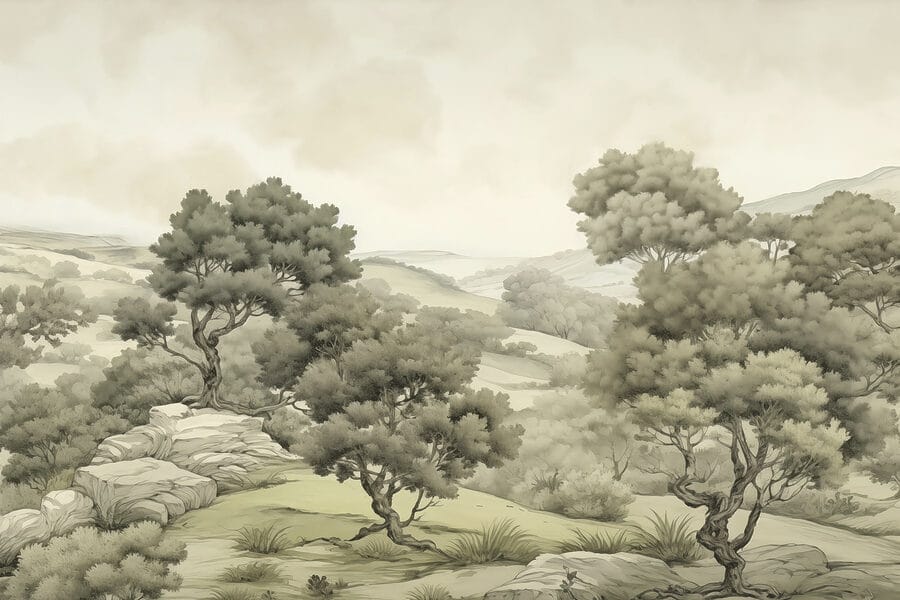 Paysage avec arbres et rochers