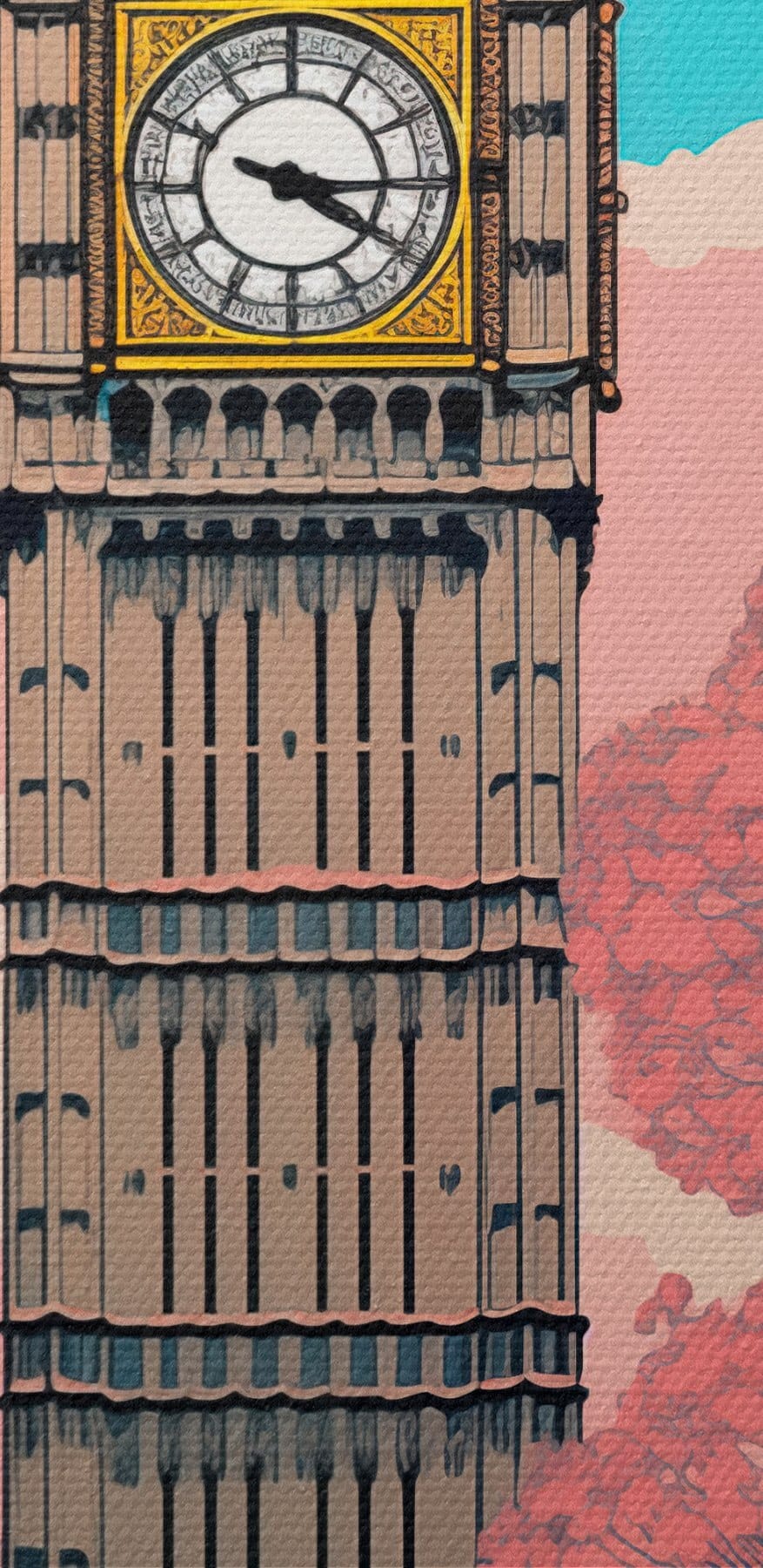 Tour d'horloge avec un lampadaire et des arbres