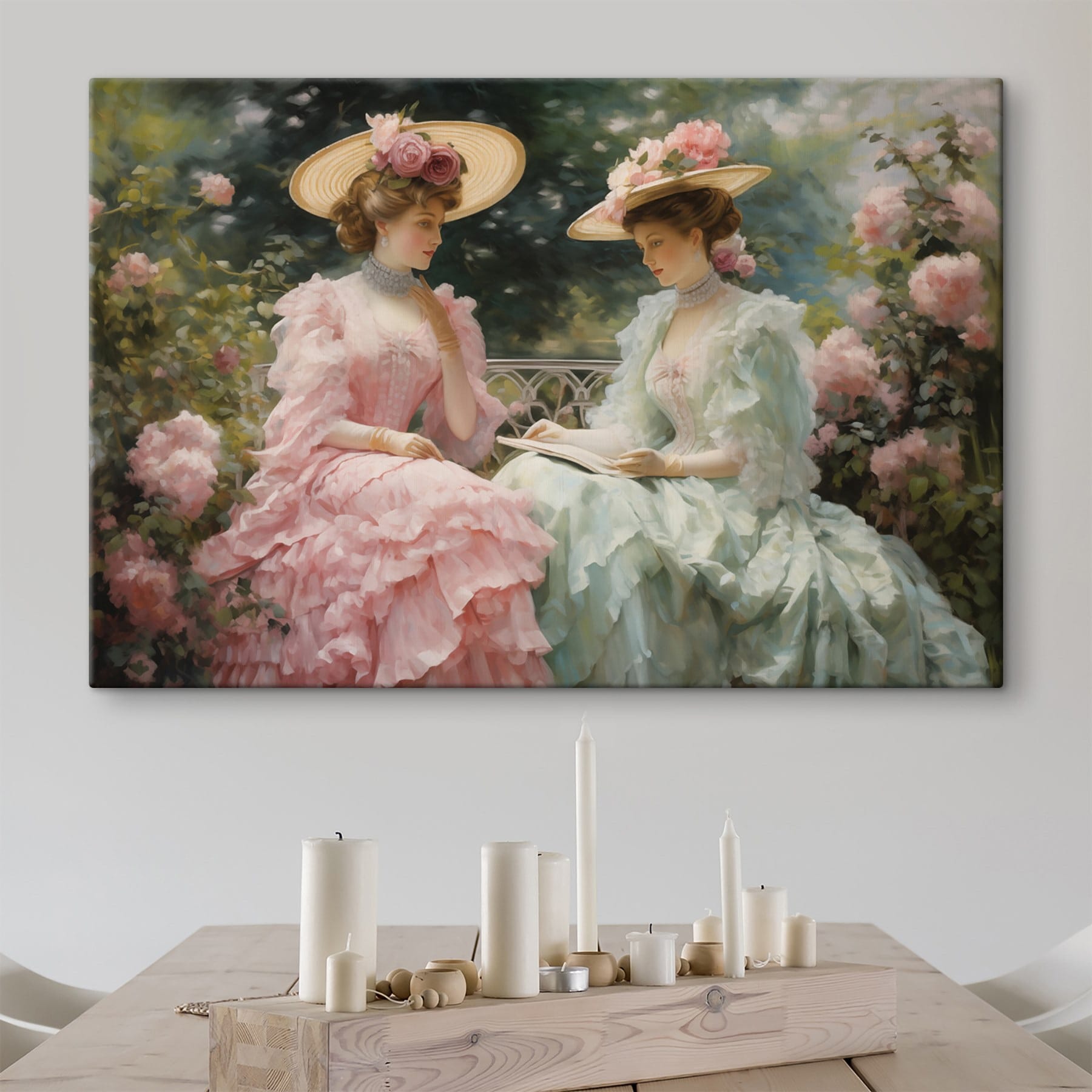 Painting of women in dresses and hats Painting of women in dresses and hats