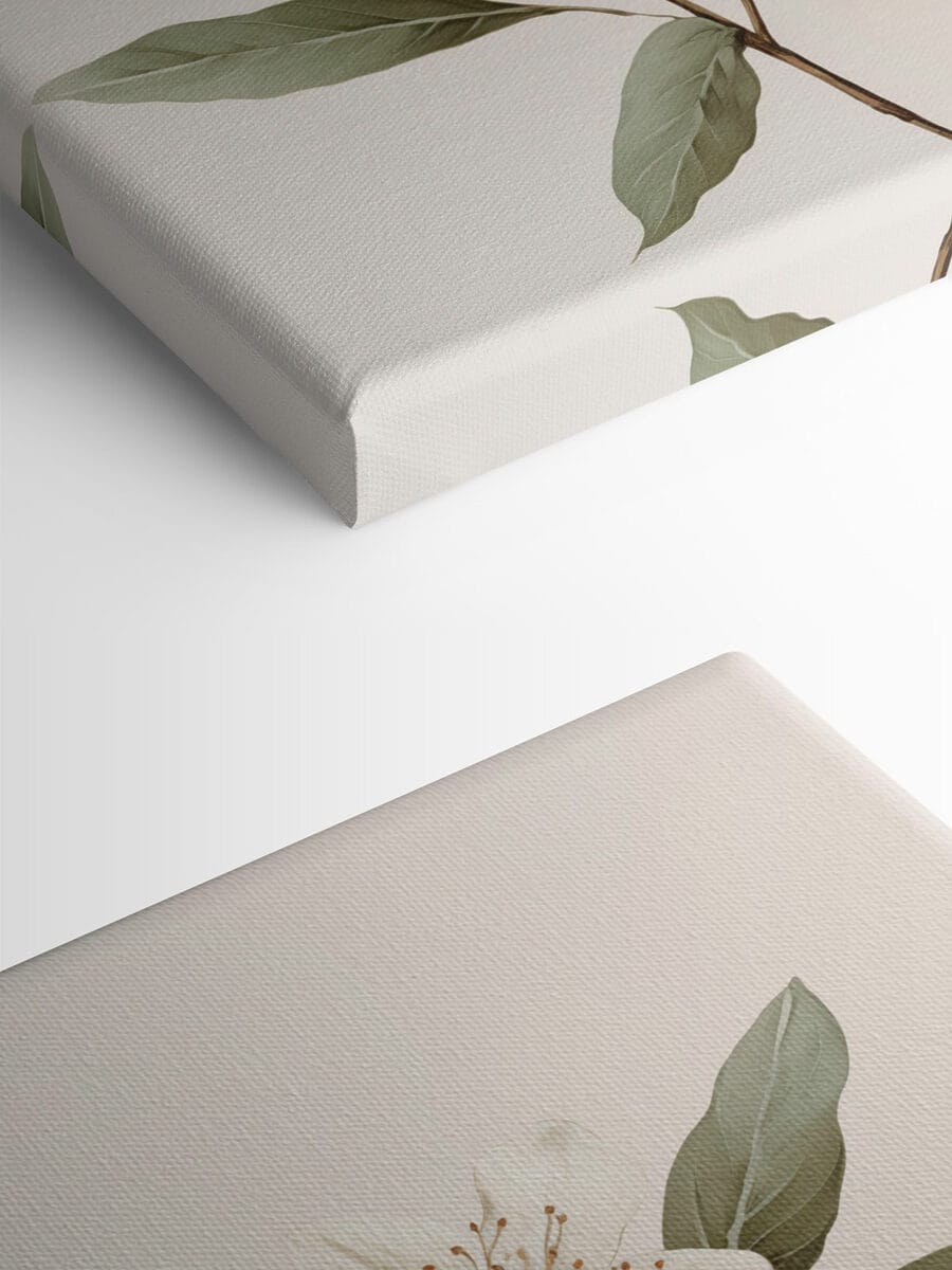 Fleurs et feuilles blanches sur une branche