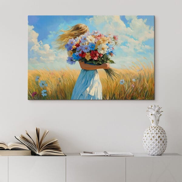 Tableaux Tableaux Femme tenant un bouquet de fleurs (UGS : s42599)