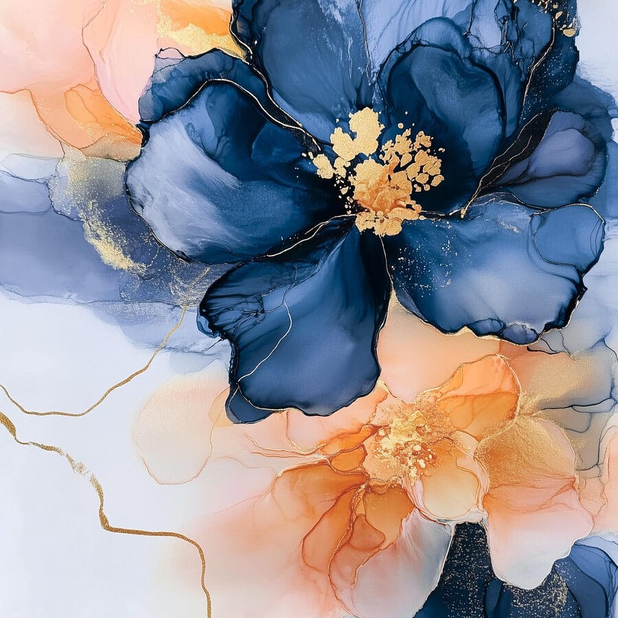 Peinture de fleurs bleues et orange