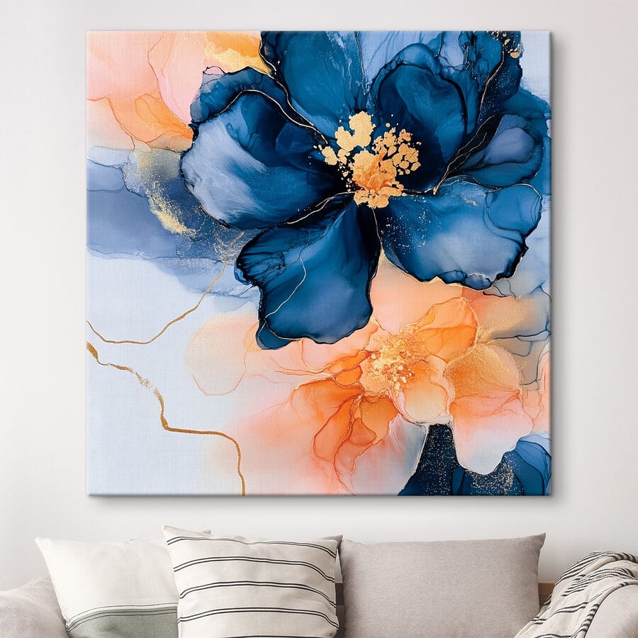 Peinture de fleurs bleues et orange