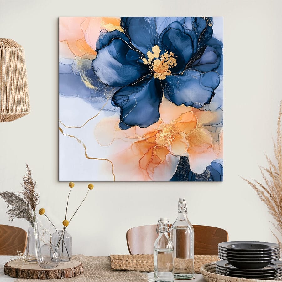 Peinture de fleurs bleues et orange