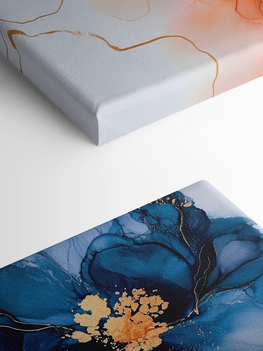 Peinture de fleurs bleues et orange