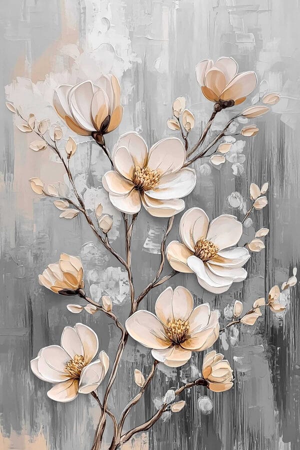Peinture de fleurs sur fond gris Peinture de fleurs sur fond gris