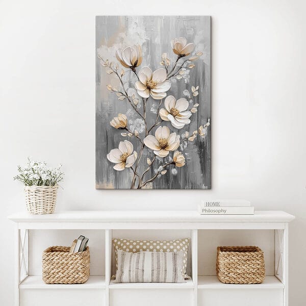 Peinture de fleurs sur fond gris Peinture de fleurs sur fond gris