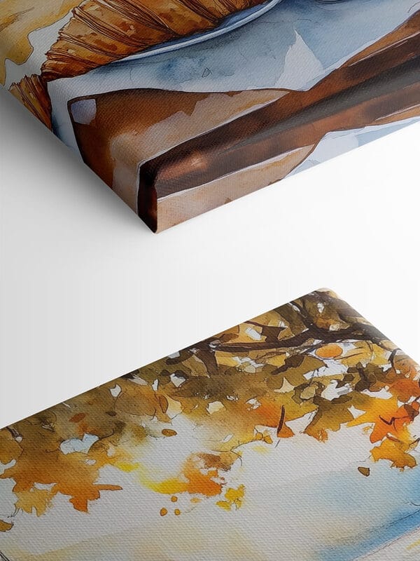 Aquarelle d'une table avec café et croissants Aquarelle d'une table avec café et croissants