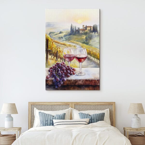 Aquarelle de verres à vin et de raisins Aquarelle de verres à vin et de raisins