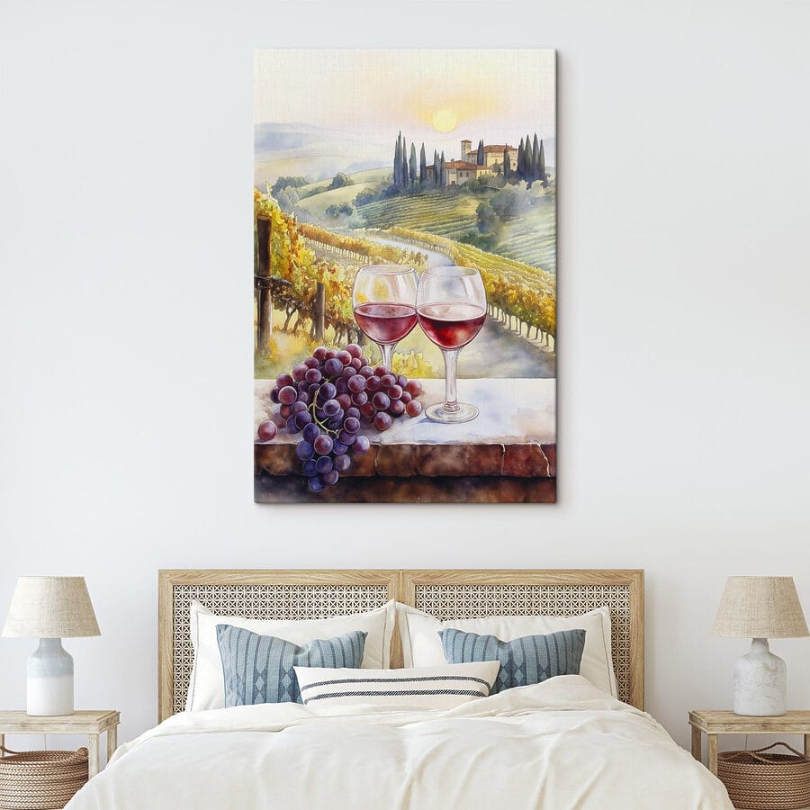 Aquarelle de verres à vin et de raisins