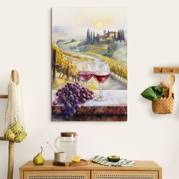 Aquarelle de verres à vin et de raisins Aquarelle de verres à vin et de raisins