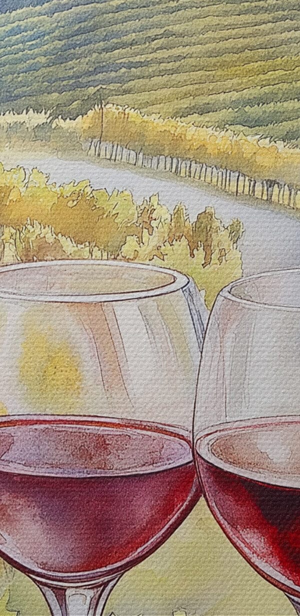 Aquarelle de verres à vin et de raisins Aquarelle de verres à vin et de raisins