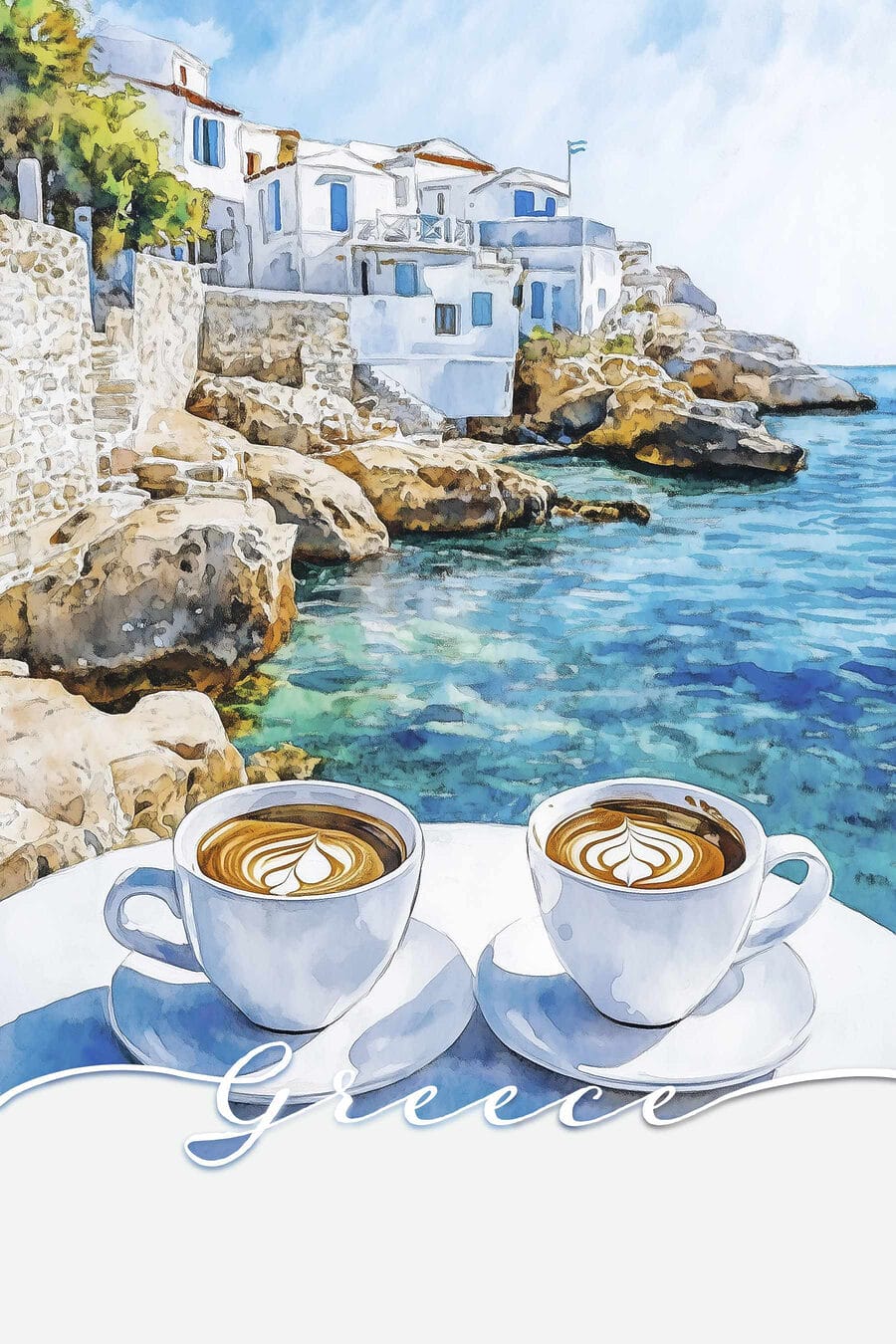 Tableaux Deux tasses de café sur une table au bord de l'eau – Image 7