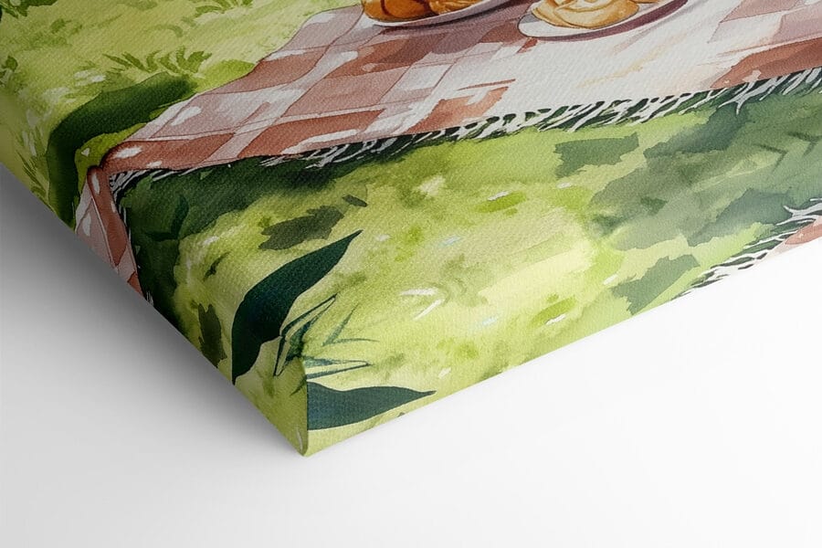 Peinture à l'aquarelle de nourriture sur une couverture de pique-nique au bord d'un lac
