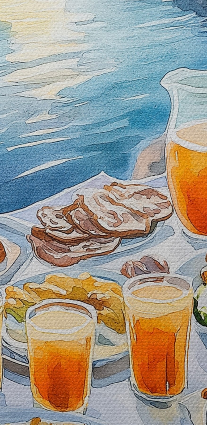 Table avec des aliments sur l'eau