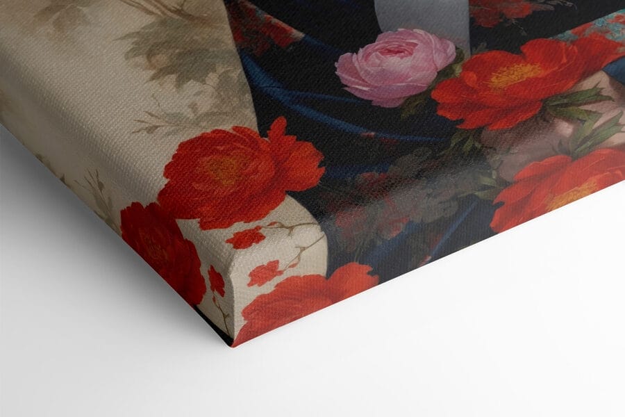 Femme en kimono avec des fleurs et des oiseaux