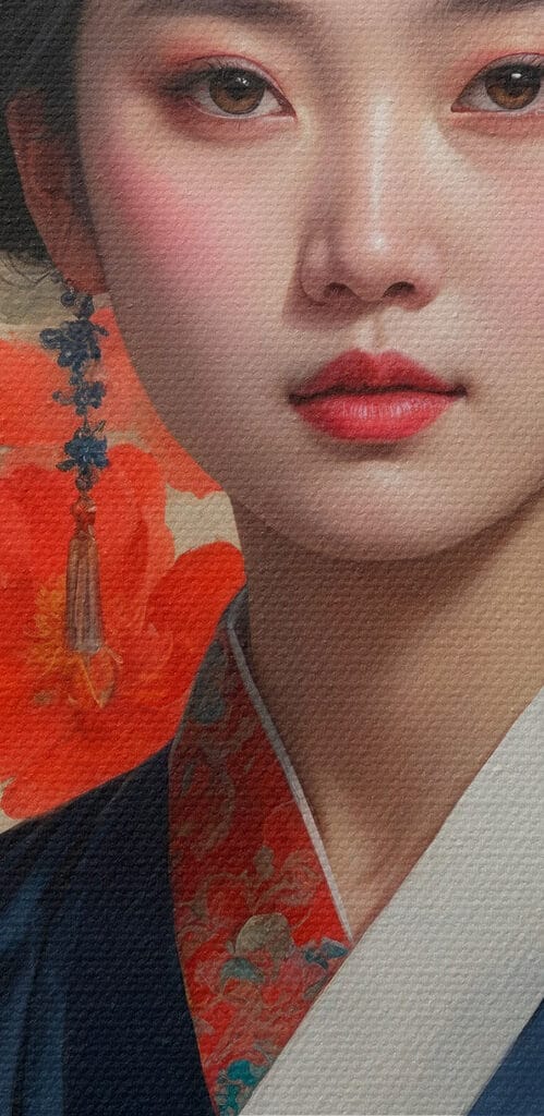 Woman in a kimono with flowers and birds Woman in a kimono with flowers and birds