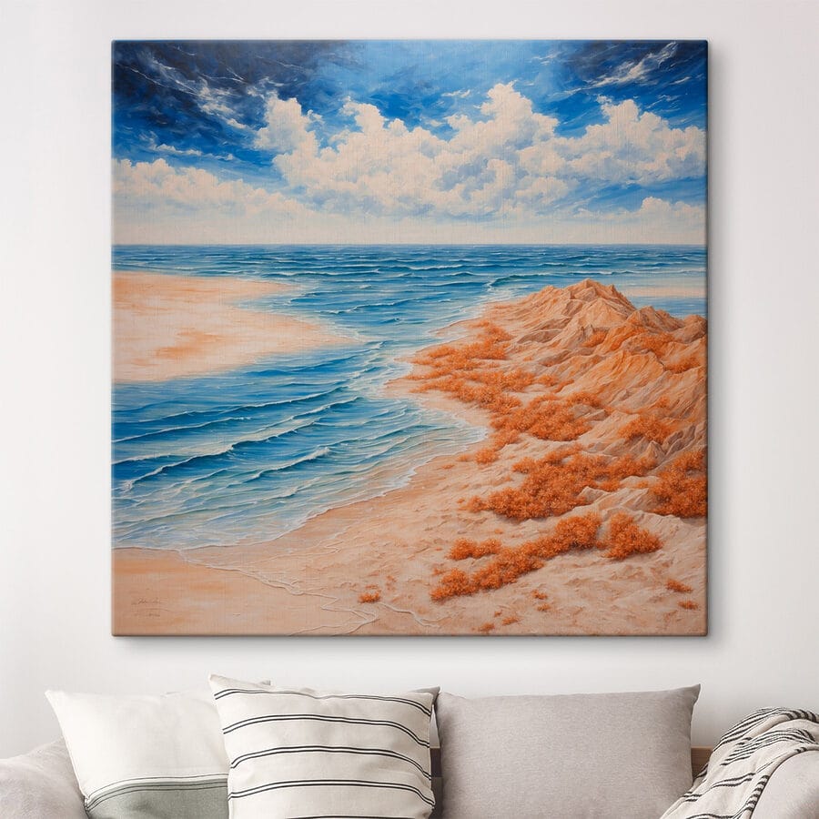 Peinture d'une plage avec du sable et de l'eau