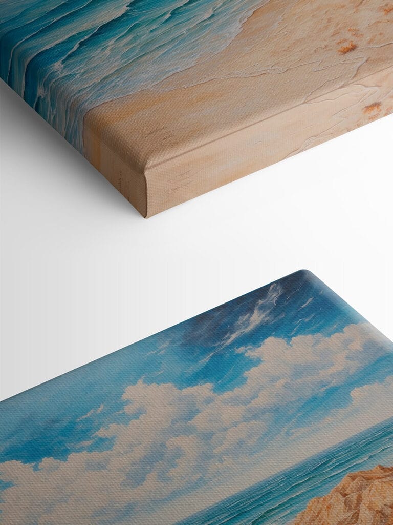 Painting of a beach with sand and water Painting of a beach with sand and water