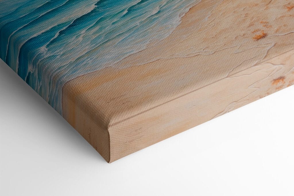 Painting of a beach with sand and water Painting of a beach with sand and water