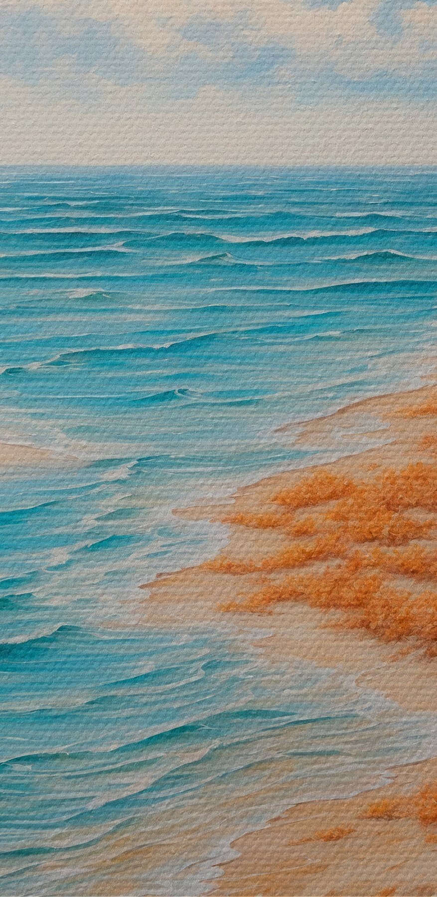 Peinture d'une plage avec du sable et de l'eau
