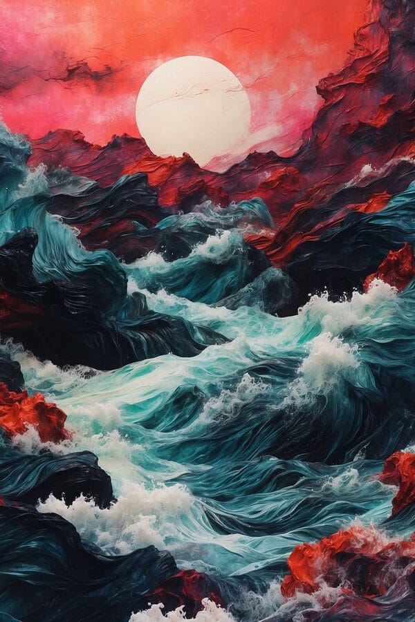 Peinture de vagues et de montagnes Peinture de vagues et de montagnes
